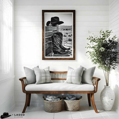 Cowboy Hat and Boots on Bench Print