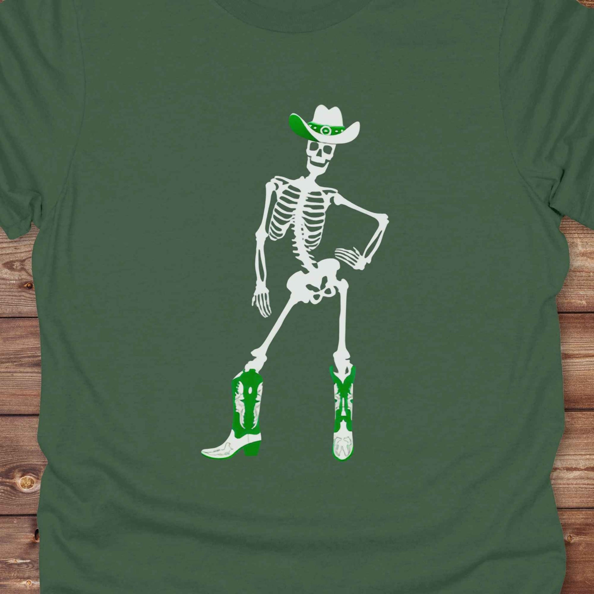 Cowgirl Skeleton T-Shirt is your ultimate spooky-season western tee — perfect for cowgirls, rodeo lovers, and horse fans who want to stand out. Featuring a bold white skeleton in cowboy boots and hat, it’s got that wild west attitude with Halloween sass. For gifting a country girl or dressing for a western Halloween, this tee turns heads and boots up sales. Great for cowgirl birthdays, rodeo fans, and those with spooky southern charm.
