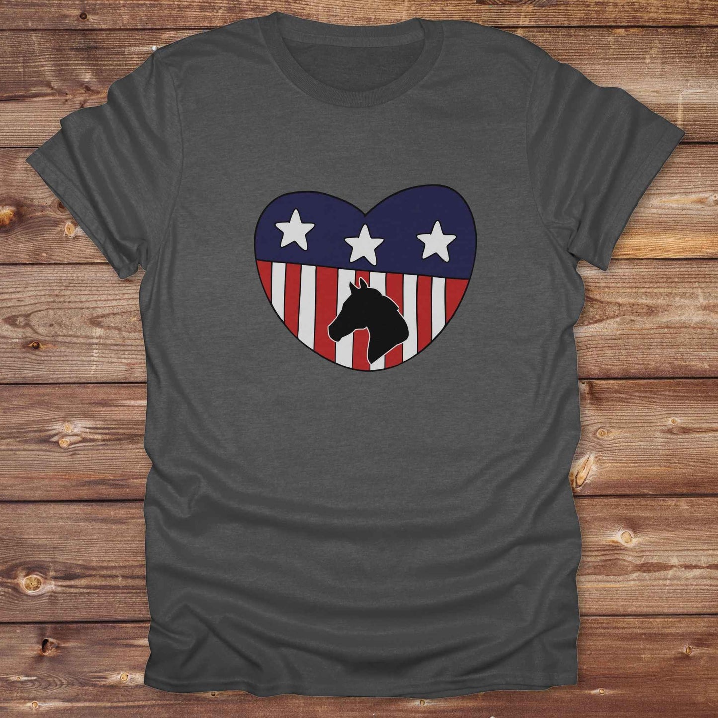 Celebrate your love for horses and the USA with our Horse Love USA T-Shirt, designed for western lifestyle lovers, cowgirls, and equestrian fans alike. Featuring a bold horse silhouette and a heart-shaped USA flag, this tee is perfect for USA horse riders who enjoy rustic country charm and humor. 