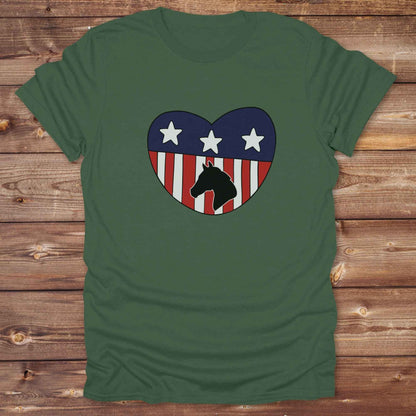 Celebrate your love for horses and the USA with our Horse Love USA T-Shirt, designed for western lifestyle lovers, cowgirls, and equestrian fans alike. Featuring a bold horse silhouette and a heart-shaped USA flag, this tee is perfect for USA horse riders who enjoy rustic country charm and humor. 