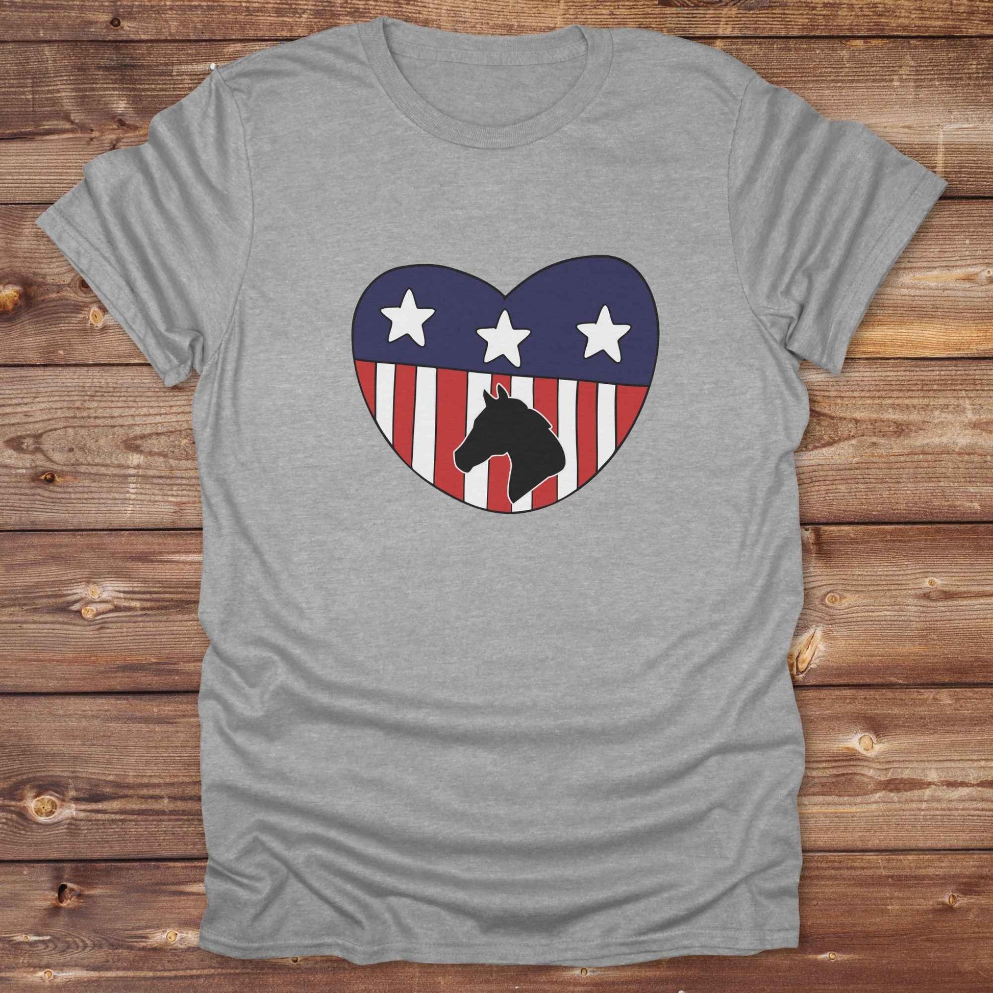 Celebrate your love for horses and the USA with our Horse Love USA T-Shirt, designed for western lifestyle lovers, cowgirls, and equestrian fans alike. Featuring a bold horse silhouette and a heart-shaped USA flag, this tee is perfect for USA horse riders who enjoy rustic country charm and humor. 