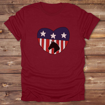 Celebrate your love for horses and the USA with our Horse Love USA T-Shirt, designed for western lifestyle lovers, cowgirls, and equestrian fans alike. Featuring a bold horse silhouette and a heart-shaped USA flag, this tee is perfect for USA horse riders who enjoy rustic country charm and humor. 