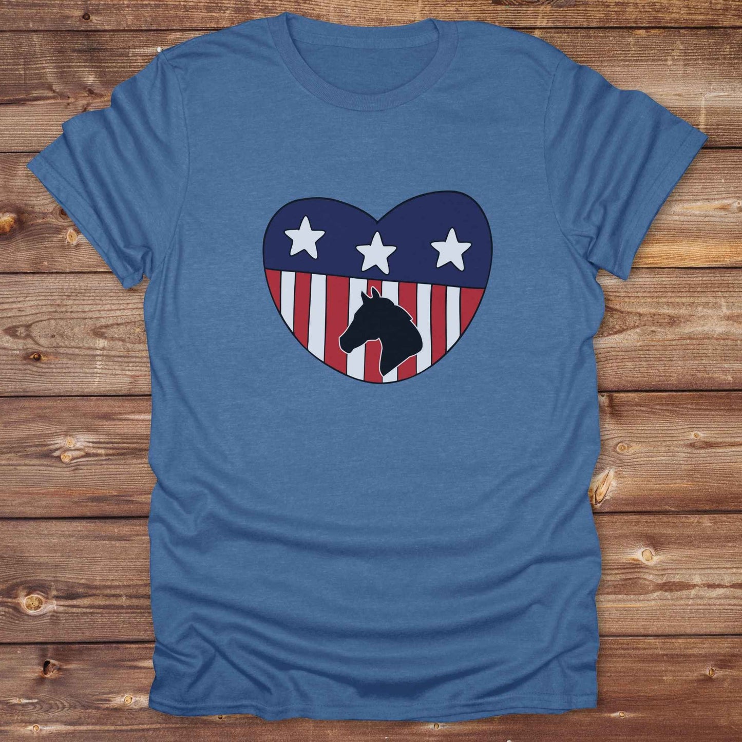 Celebrate your love for horses and the USA with our Horse Love USA T-Shirt, designed for western lifestyle lovers, cowgirls, and equestrian fans alike. Featuring a bold horse silhouette and a heart-shaped USA flag, this tee is perfect for USA horse riders who enjoy rustic country charm and humor. 