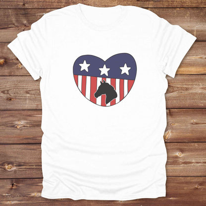 Celebrate your love for horses and the USA with our Horse Love USA T-Shirt, designed for western lifestyle lovers, cowgirls, and equestrian fans alike. Featuring a bold horse silhouette and a heart-shaped USA flag, this tee is perfect for USA horse riders who enjoy rustic country charm and humor. 