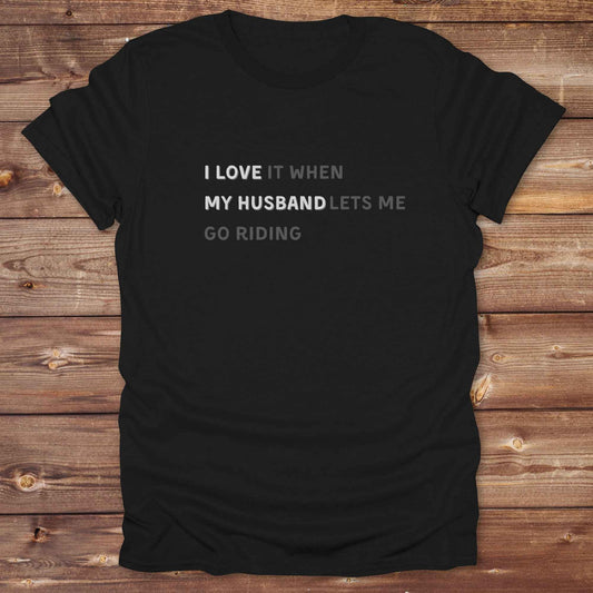 Fun western t-shirt for horse lovers and cowgirls. Western cowgirl graphic tee with horse design. Cowboy humor t-shirt for rodeo and country lovers. Horse lover funny t-shirt with western theme. Country style horse graphic tee for cowboys and cowgirls. Retro style funny western shirt for equestrians. Cute and funny country shirt with horse print. Southern cowgirl funny quote shirt for horse lovers. List of Things I Want. I love  my Husband. 