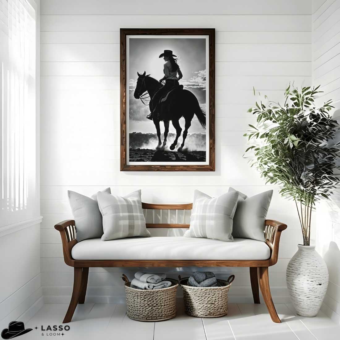 Silhouette Cowgirl on Horse Print
