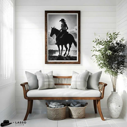 Silhouette Cowgirl on Horse Print