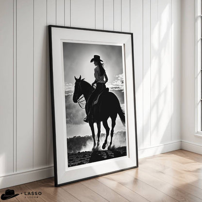Silhouette Cowgirl on Horse Print