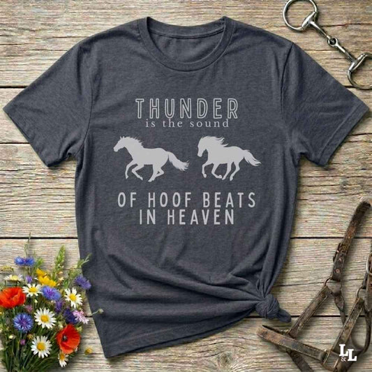 Saddle up with our “Hoof Beats in Heaven” Western gray Tee – the perfect tribute to your love for horses, riding, and country life. Featuring bold galloping horse graphics and the quote “Thunder is the sound of hoof beats in heaven,” this shirt is made for cowgirls, cowboys, and western soul seekers. Ideal for rodeo lovers, country music fans, and horse memorial gifts. It’s a versatile piece for ranch days, casual outings, or as a thoughtful gift.