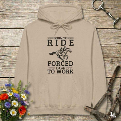 beige born to Ride Hoodie for Horse Lovers, Equestrian Apparel, Barn Wear