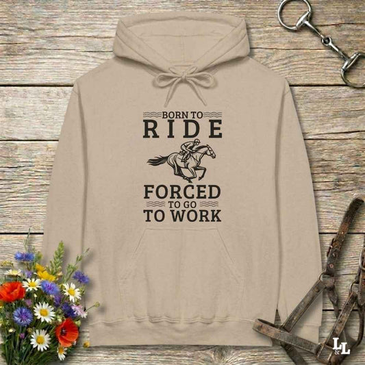 beige born to Ride Hoodie for Horse Lovers, Equestrian Apparel, Barn Wear