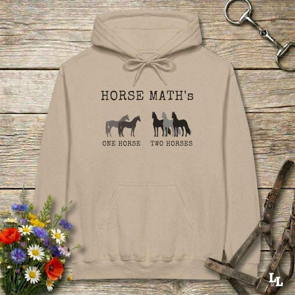 beige Horse Maths Hoodie for Horse Lovers, Barn Wear Riding Apparel, Trail Riding Hoodie