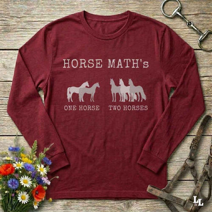 red Horse Maths Long Sleeve Tee for Horse Lovers, Riding Wear Barn Sweatshirt