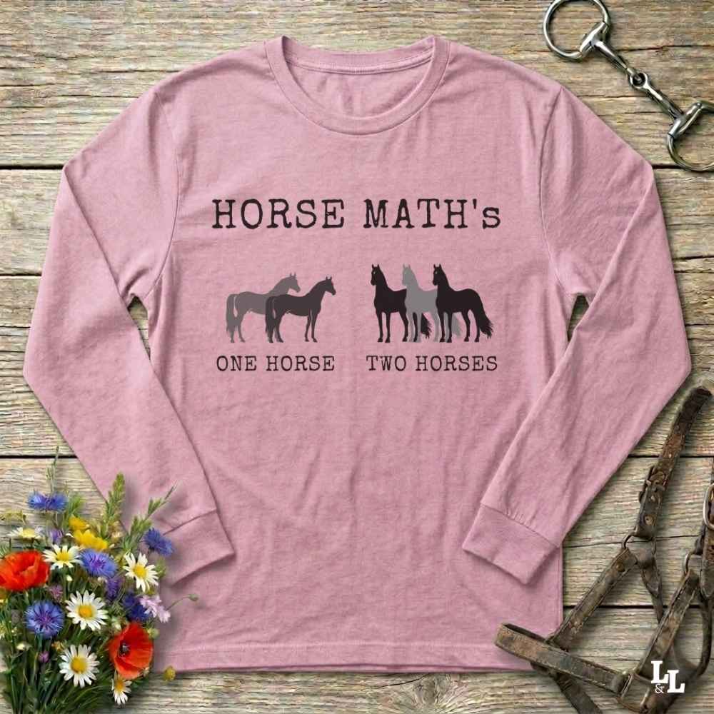 pink Horse Maths Long Sleeve Tee for Horse Lovers, Riding Wear Barn Sweatshirt