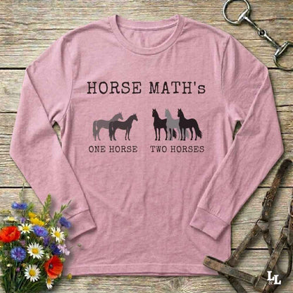 pink Horse Maths Long Sleeve Tee for Horse Lovers, Riding Wear Barn Sweatshirt