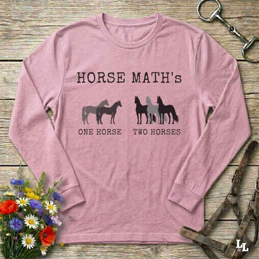 pink Horse Maths Long Sleeve Tee for Horse Lovers, Riding Wear Barn Sweatshirt