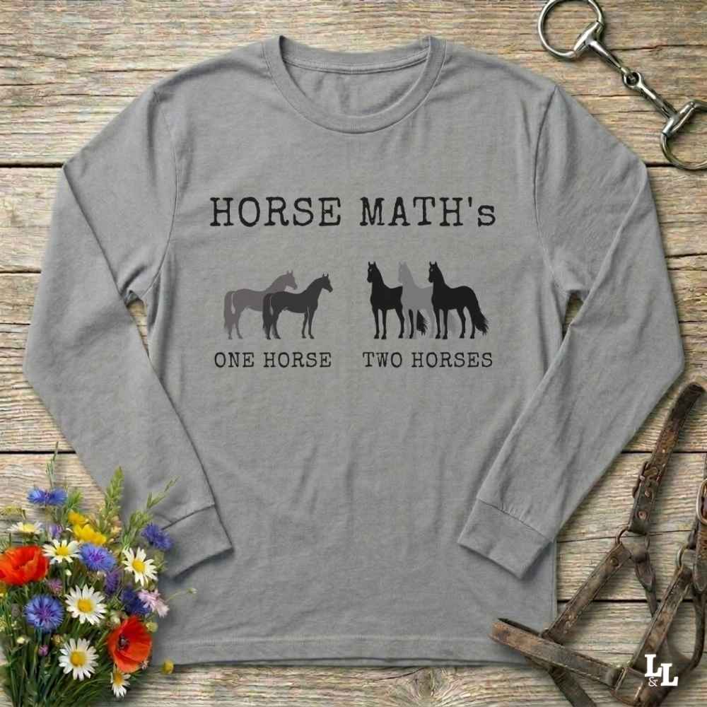 gray Horse Maths Long Sleeve Tee for Horse Lovers, Riding Wear Barn Sweatshirt