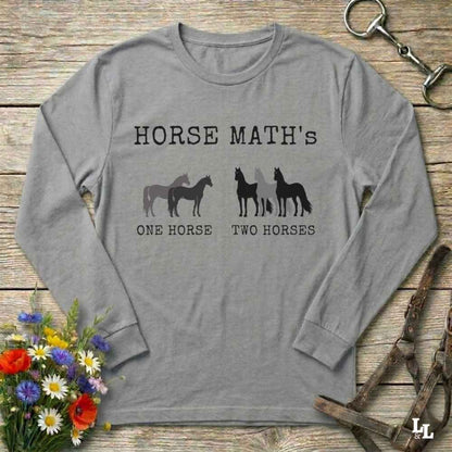 gray Horse Maths Long Sleeve Tee for Horse Lovers, Riding Wear Barn Sweatshirt