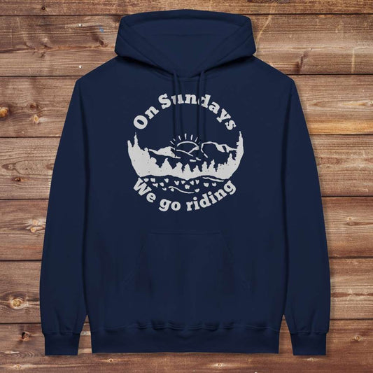 Navy Blue Sunday Riding Hoodie for Horse Lovers, Trail Riding Apparel, Cowgirl Sweatshirt