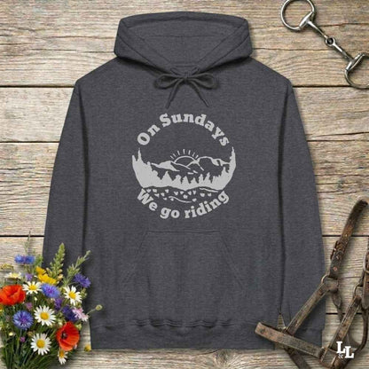 gray Sunday Riding Hoodie for Horse Lovers, Trail Riding Apparel, Cowgirl Sweatshirt