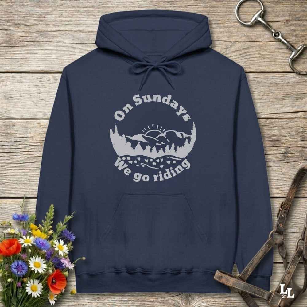 navy blue Sunday Riding Hoodie for Horse Lovers, Trail Riding Apparel, Cowgirl Sweatshirt