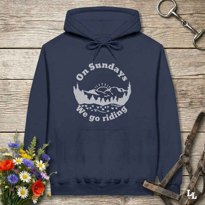 navy blue Sunday Riding Hoodie for Horse Lovers, Trail Riding Apparel, Cowgirl Sweatshirt
