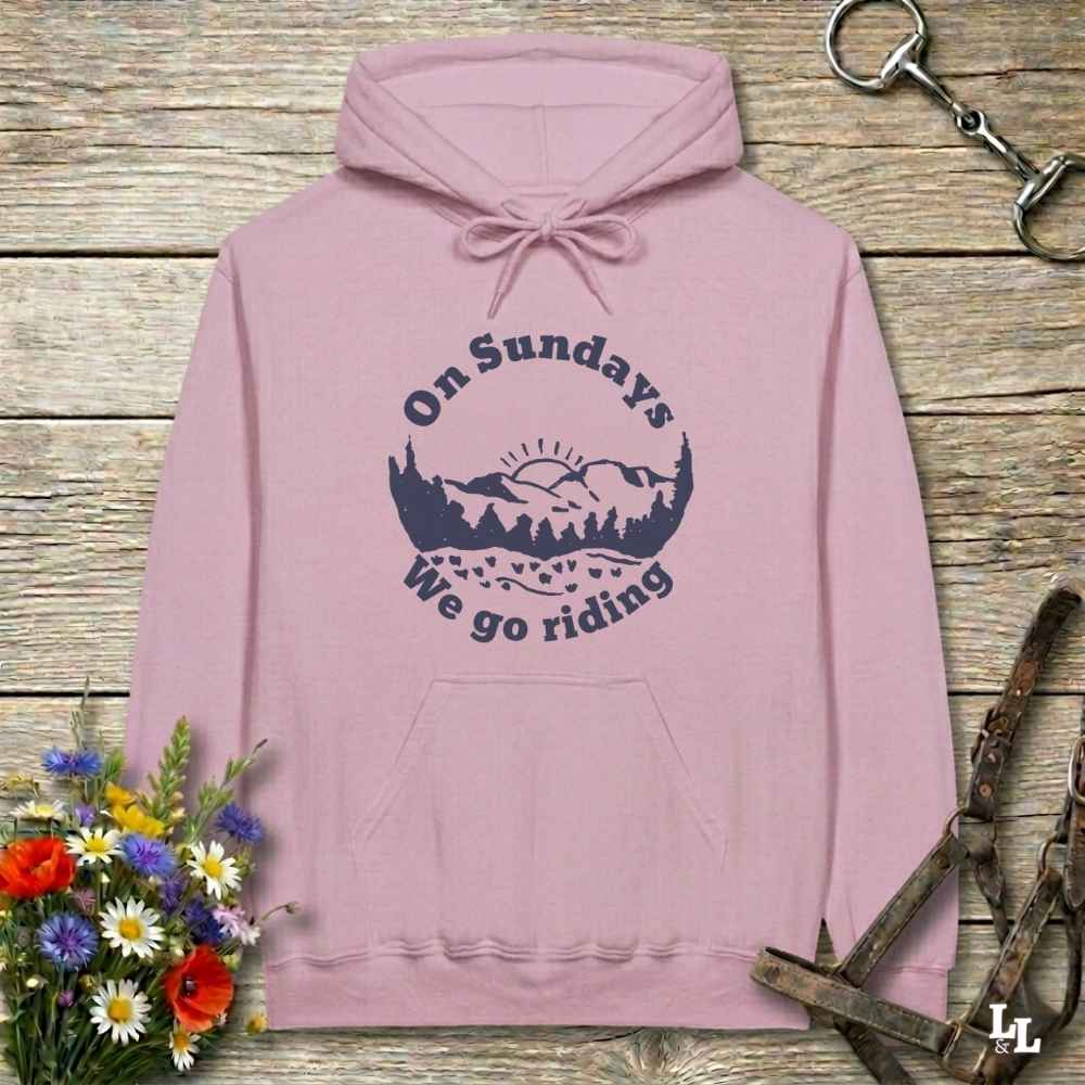 pink Sunday Riding Hoodie for Horse Lovers, Trail Riding Apparel, Cowgirl Sweatshirt