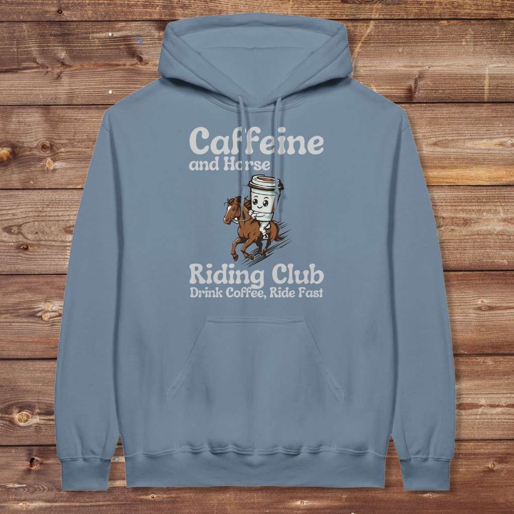 Blue Coffee Riding Club Hoodie for Horse Lovers, Trail back Riding Apparel