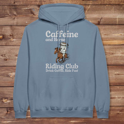 Blue Coffee Riding Club Hoodie for Horse Lovers, Trail back Riding Apparel