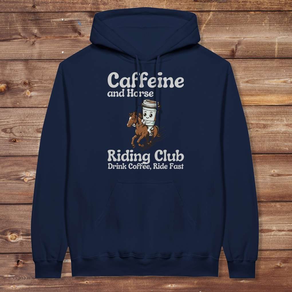 Navy Blue Coffee Riding Club Hoodie for Horse Lovers, Trail back Riding Apparel