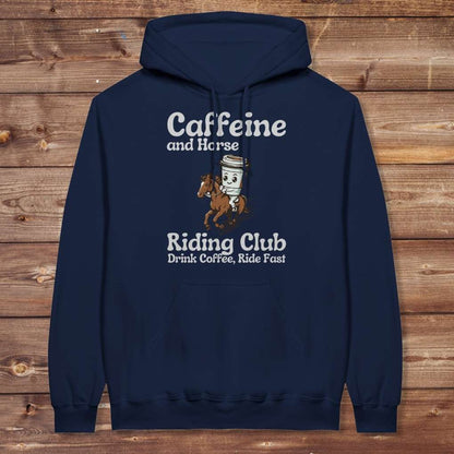Navy Blue Coffee Riding Club Hoodie for Horse Lovers, Trail back Riding Apparel