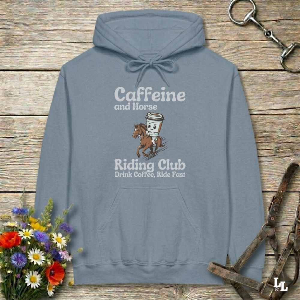 blue Coffee Riding Club Hoodie for Horse Lovers, Trail back Riding Apparel