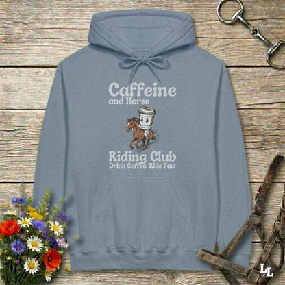 blue Coffee Riding Club Hoodie for Horse Lovers, Trail back Riding Apparel