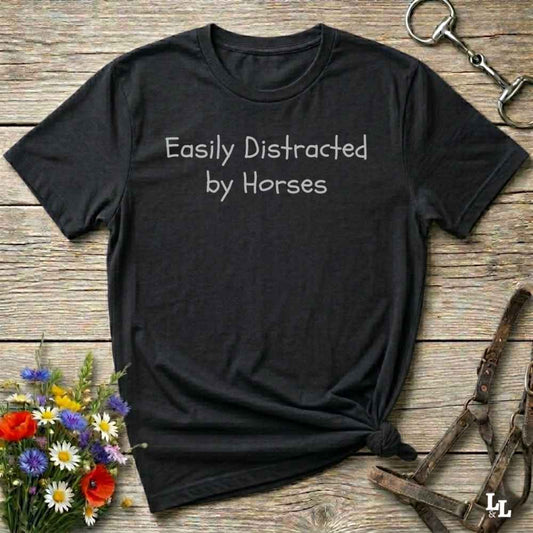 black Easily distracted by Horses Horse T-Shirt, Horse Tee Shirt, Horse lover tee, cowgirl t-shirt, graphite heather grey