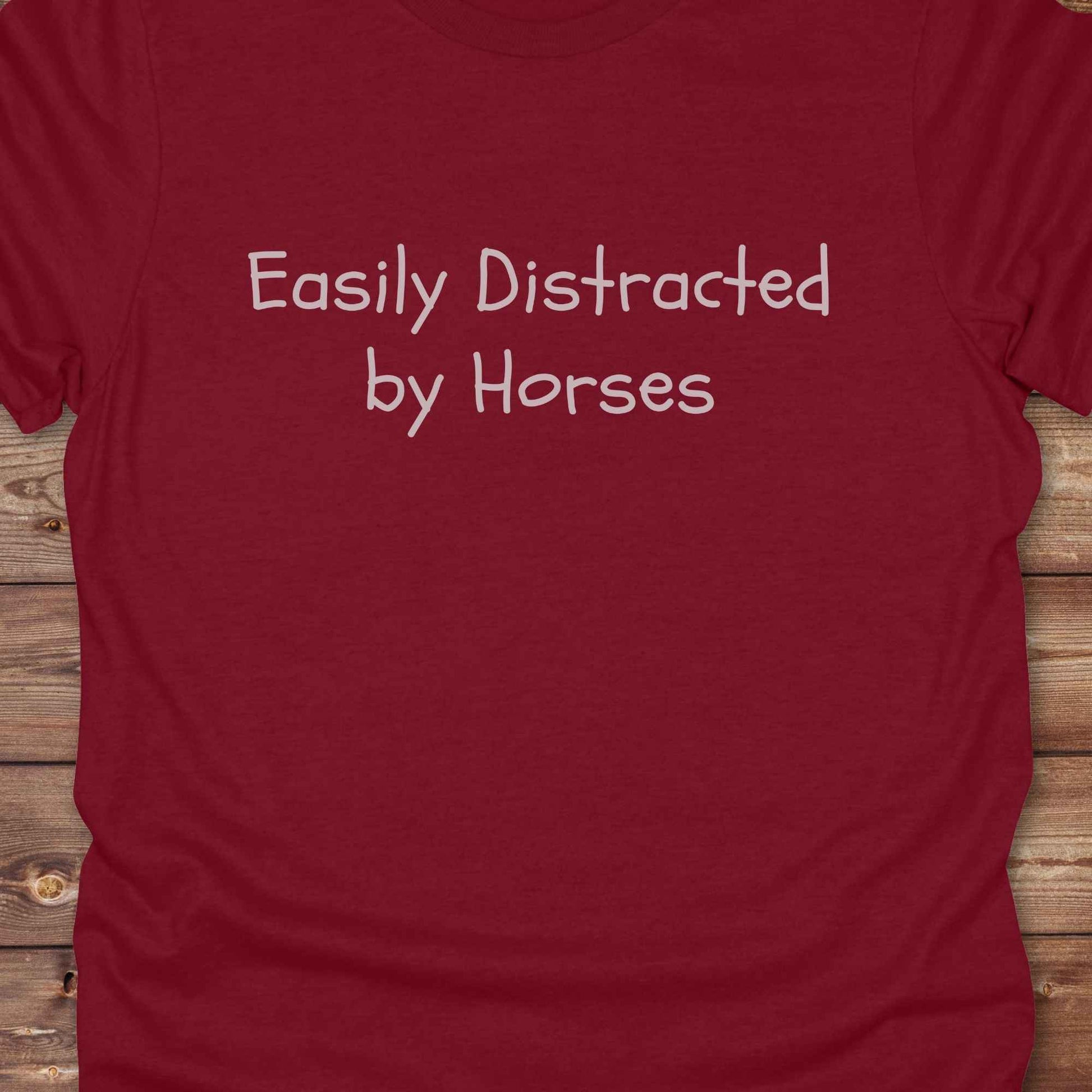 Easily distracted by Horses Horse T-Shirt, Horse Tee Shirt, Horse lover tee, cowgirl t-shirt, red shirt close up