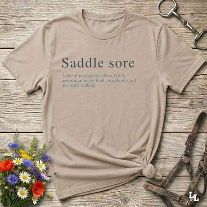 beige T-Shirt. Saddle sore tee for horse riders, funny t-shirt