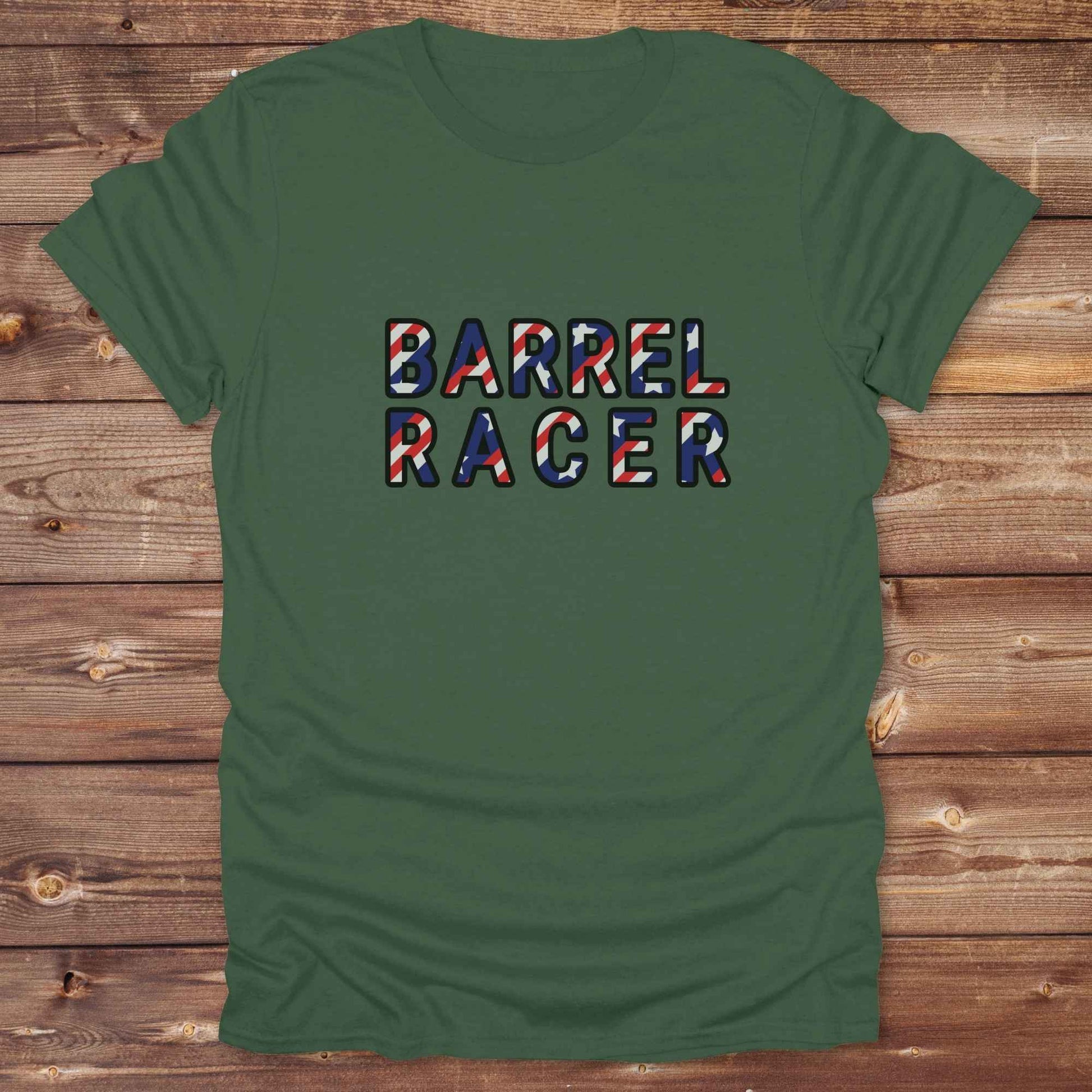 military green Barrel Racer T-Shirt, Cowboy Graphic Tee, Western Tees, Horse Lover T-Shirt