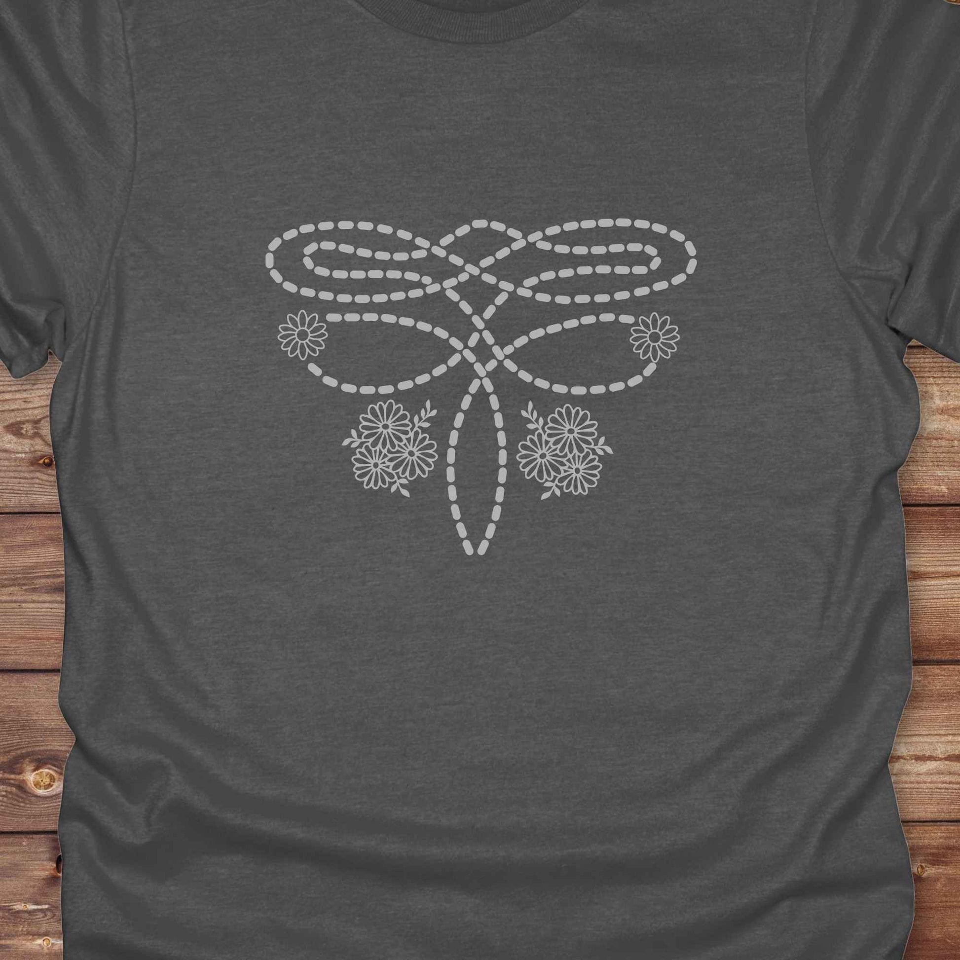 dark grey Boot Stitch Flower T-Shirt, Cowgirl Shirt, Western Tees, equine t-shirts
