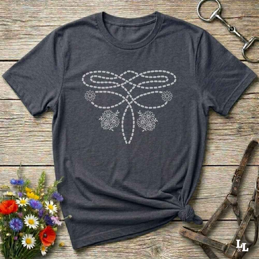 gray Boot Stitch Flower T-Shirt, Cowgirl Shirt, Western Tees, equine t-shirts
