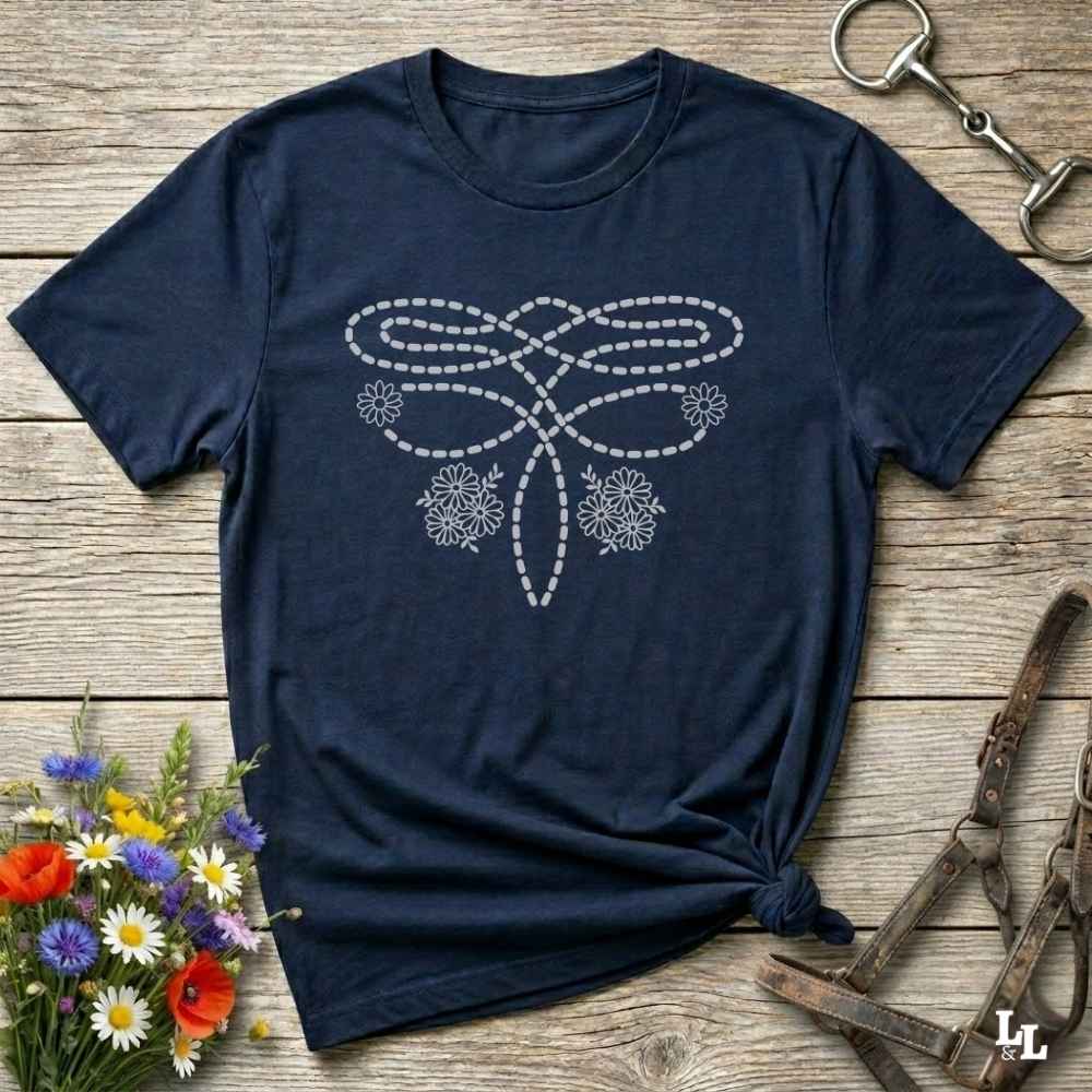 navy blue Boot Stitch Flower T-Shirt, Cowgirl Shirt, Western Tees, equine t-shirts
