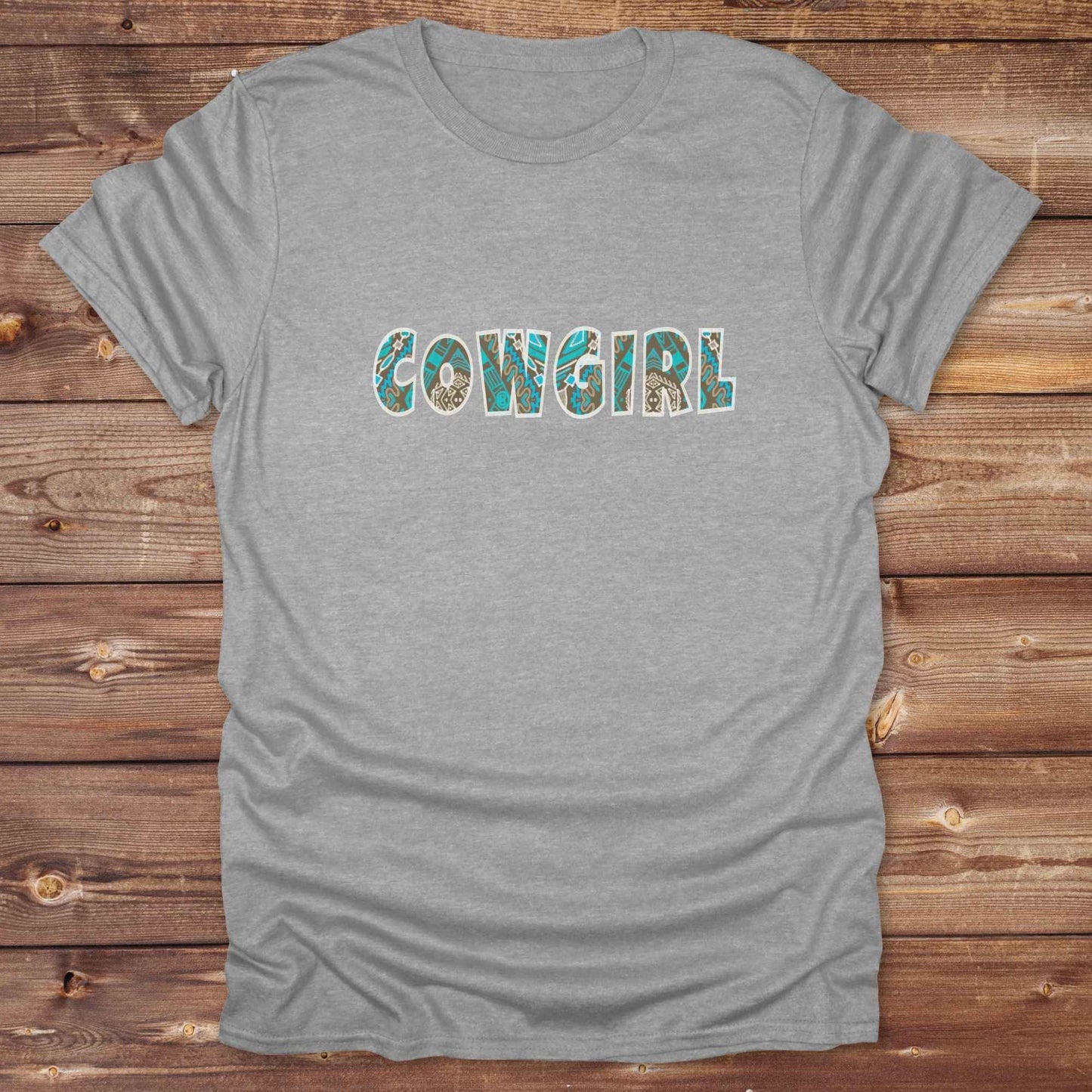 sports grey Cowgirl Aztec T-Shirt, Cowgirl Shirt, Western Tee, Equine T-Shirts, Cowgirl Graphic Tee