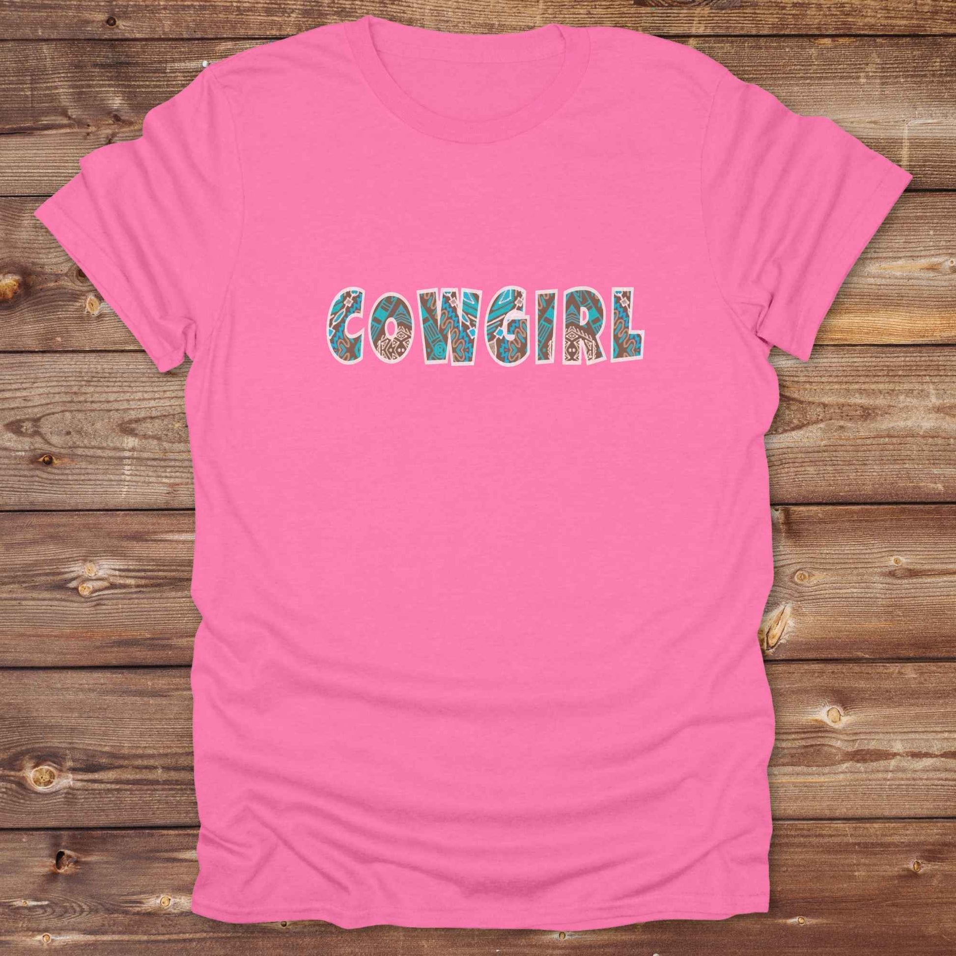 azalea pink Cowgirl Aztec T-Shirt, Cowgirl Shirt, Western Tee, Equine T-Shirts, Cowgirl Graphic Tee