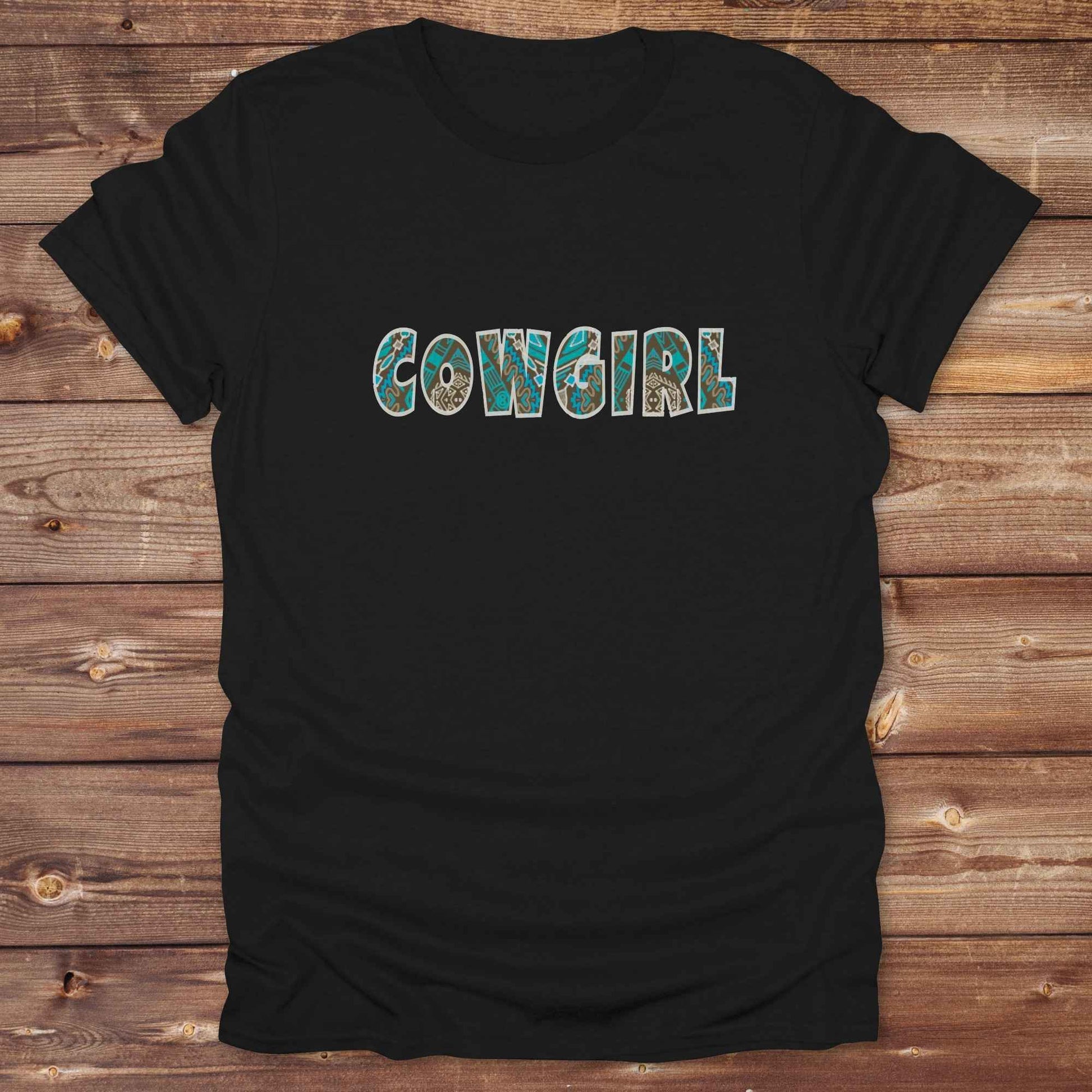 black Cowgirl Aztec T-Shirt, Cowgirl Shirt, Western Tee, Equine T-Shirts, Cowgirl Graphic Tee