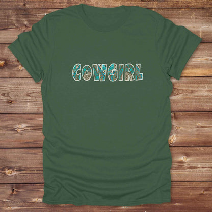 military green Cowgirl Aztec T-Shirt, Cowgirl Shirt, Western Tee, Equine T-Shirts, Cowgirl Graphic Tee