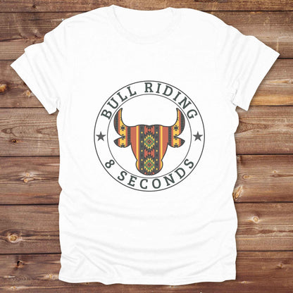white Bull Riding 8 Seconds T-Shirt, Cowboy Graphic Tee, Western Tees, Horse T-Shirts