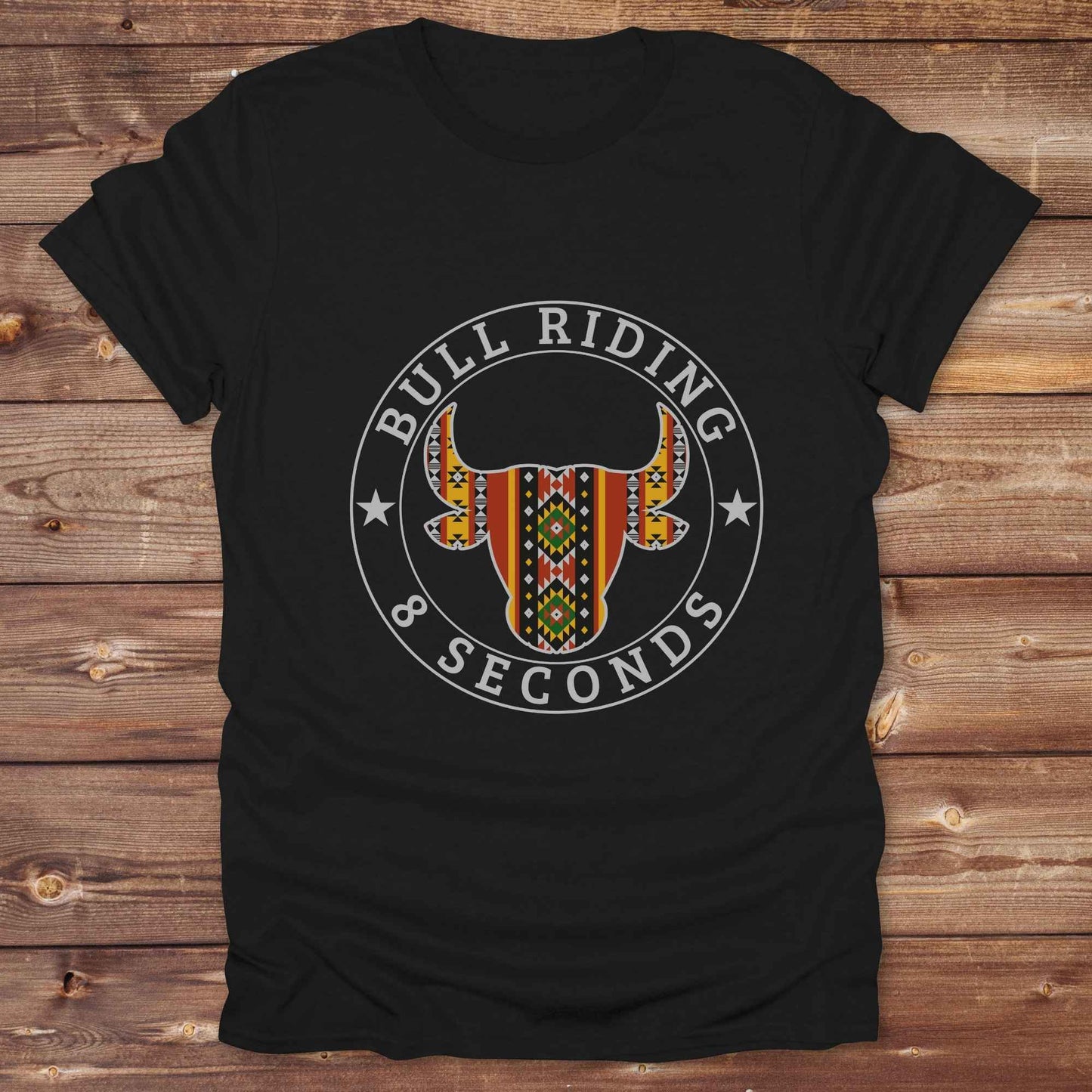 black Bull Riding 8 Seconds T-Shirt, Cowboy Graphic Tee, Western Tees, Horse T-Shirts