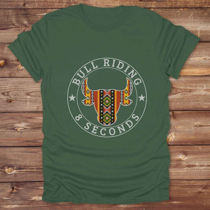 military green Bull Riding 8 Seconds T-Shirt, Cowboy Graphic Tee, Western Tees, Horse T-Shirts