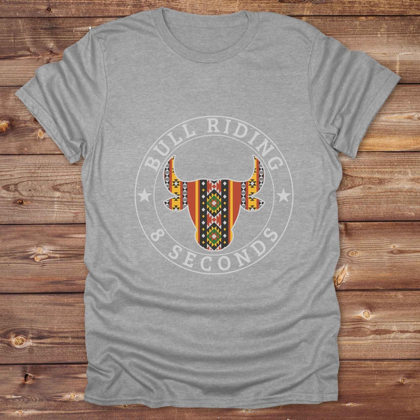 sports grey Bull Riding 8 Seconds T-Shirt, Cowboy Graphic Tee, Western Tees, Horse T-Shirts