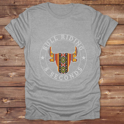 sports grey Bull Riding 8 Seconds T-Shirt, Cowboy Graphic Tee, Western Tees, Horse T-Shirts