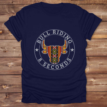 navy blue Bull Riding 8 Seconds T-Shirt, Cowboy Graphic Tee, Western Tees, Horse T-Shirts